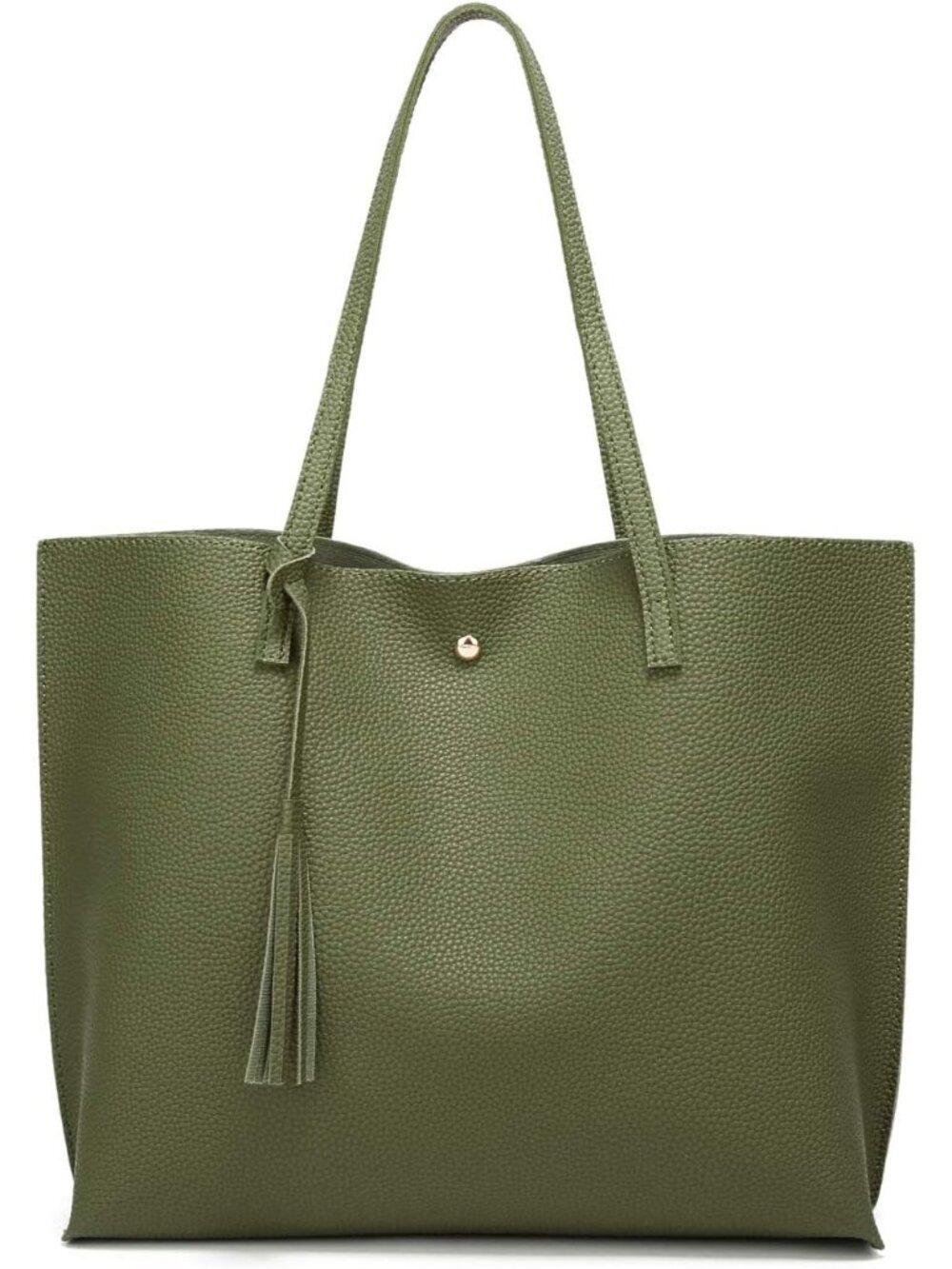 Women’s Army Green Soft Faux Leather Tote Bag Tassel Large Shoulder Purse